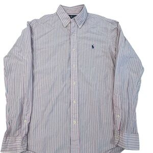 Ralph Lauren Pink and Gray Striped Custom Fit Button Down Shirt Medium